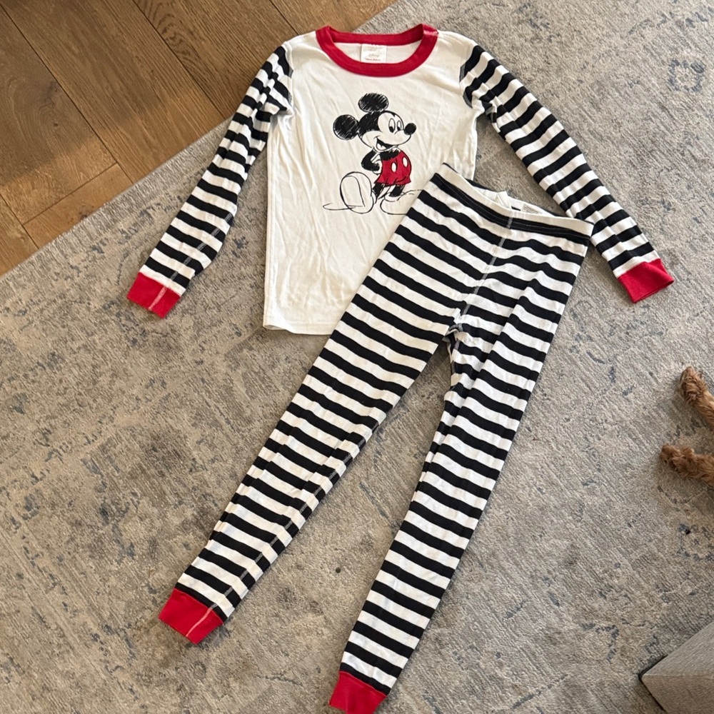 Hanna Andersson Striped Mickey Pajama Set - Black, White, Red